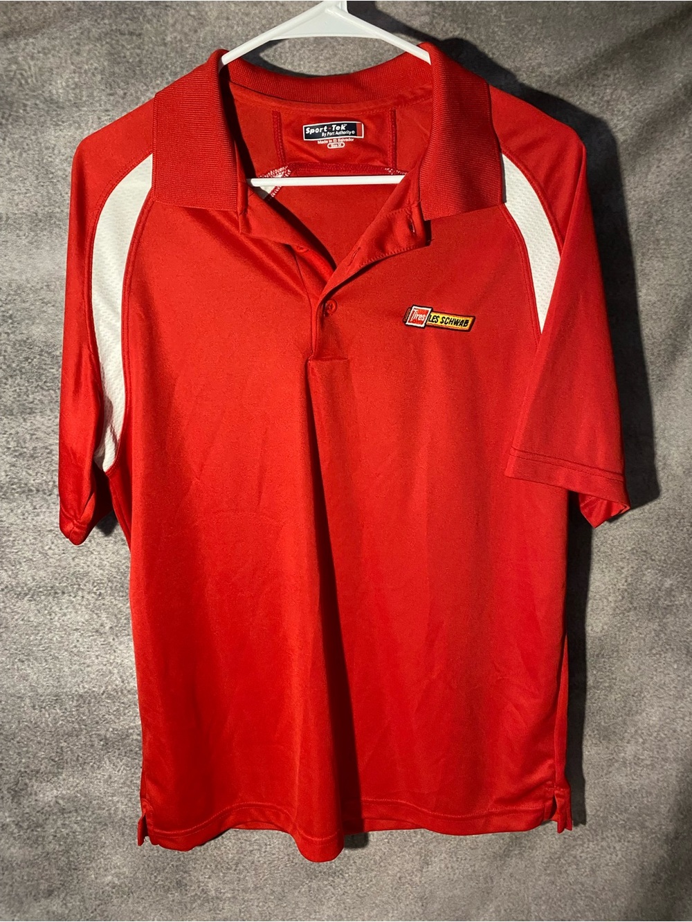 Les Schwab Tires Sport-Tek Polo Shirt Mens Medium Red Short Sleeve Work